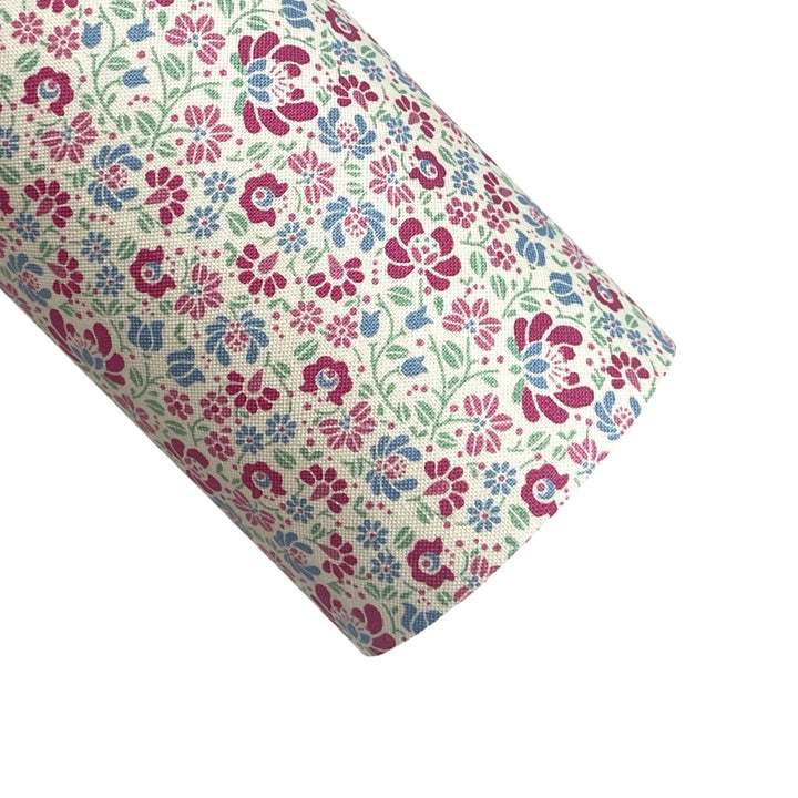 Magenta Aqua Floral Felt Backed Fabric Sheets