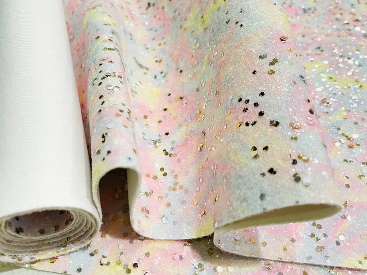 Cuir pailleté marbré arc-en-ciel