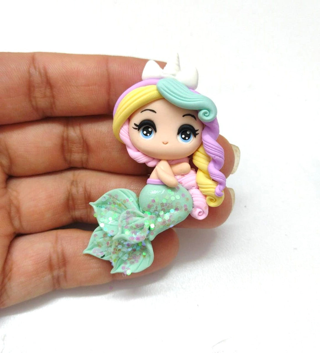 Mint Rainbow Mermaid Bow Clay Embellishment - Gorgeous Maker