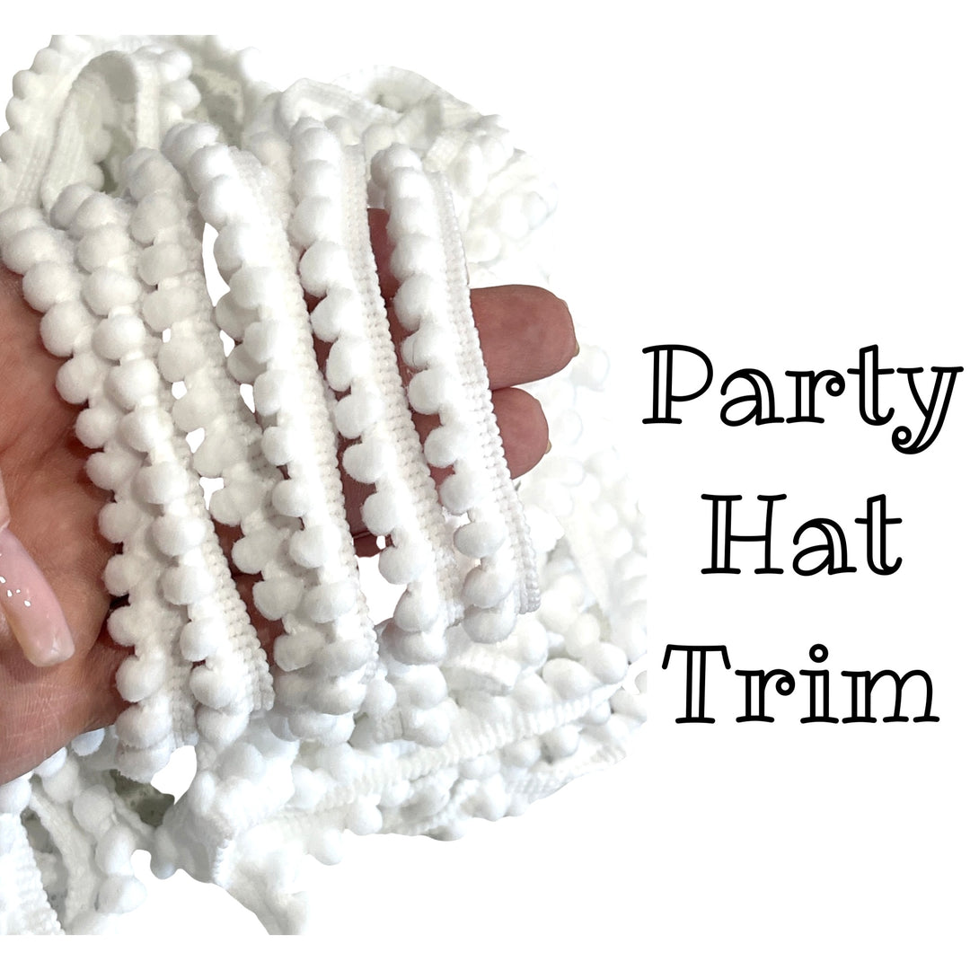 Party Hat Trim 11mm White Pom Poms 5 ou 10 yards