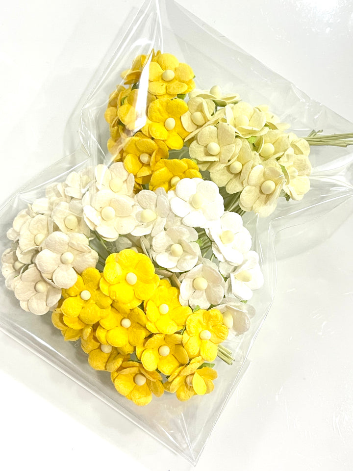 Mixed Yellows 15mm Sweetheart Blossoms Mulberry Paper Flowers - Bulk 50 Pack