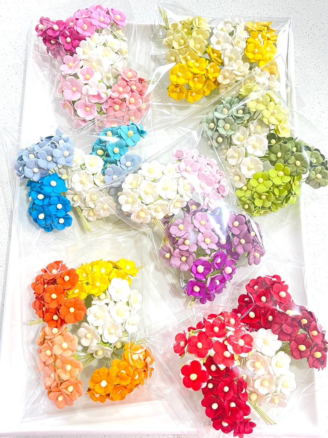 Mixed Yellows 15mm Sweetheart Blossoms Mulberry Paper Flowers - Bulk 50 Pack