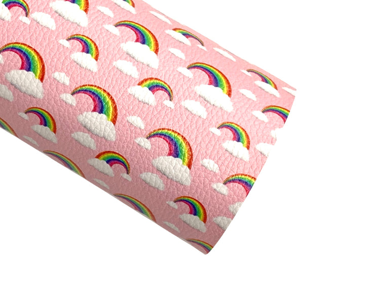 Feuille de faux similicuir arc-en-ciel rose