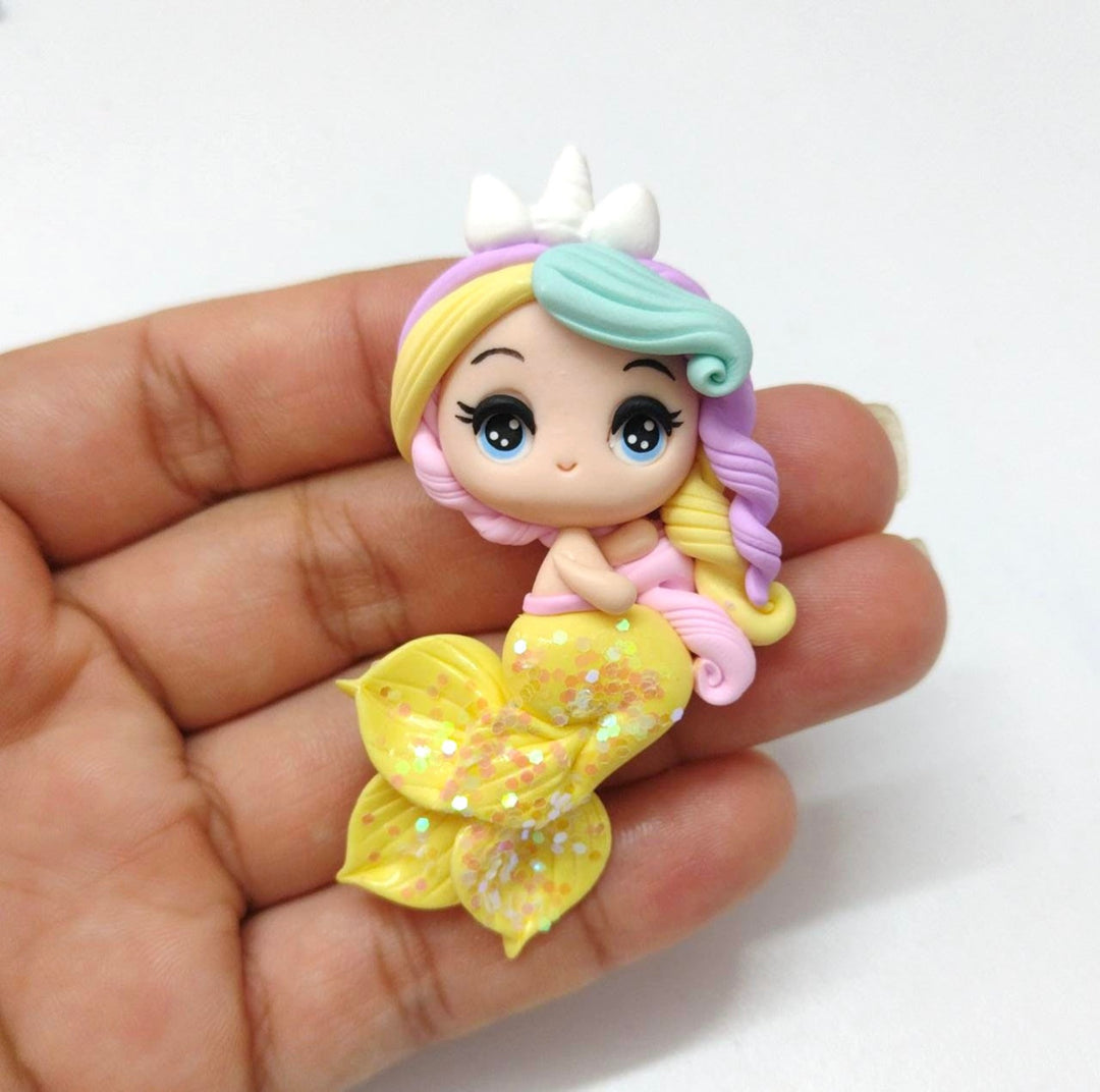 Yellow Rainbow Mermaid Bow Clay Embellishment - Gorgeous Maker