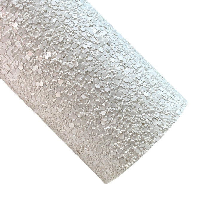 Matte White Chunky Glitter Leather | Available in rolls | Matte White Big Sequin Glitter Leather
