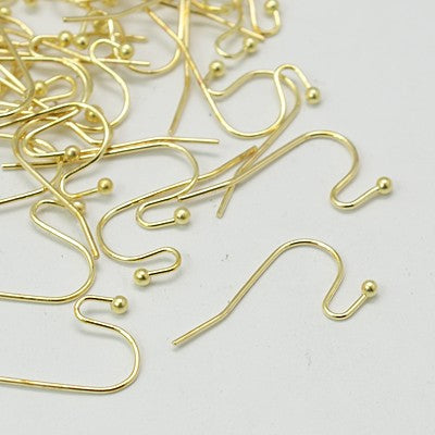 Bulk 50 pairs Brass Gold Toned Hypoallergenic Earring Wires with Ball 100 pcs (50 pairs)