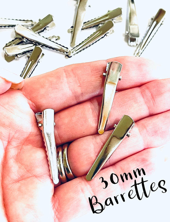 30mm Silver Single Prong Barrette Alligator Clips - 25 or 100 packs