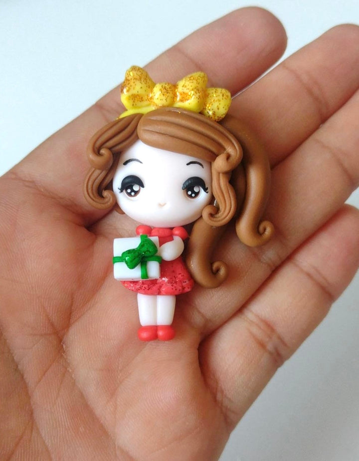 Christmas Present Girl Bow Clay Embellishment - Gorgeous Maker
