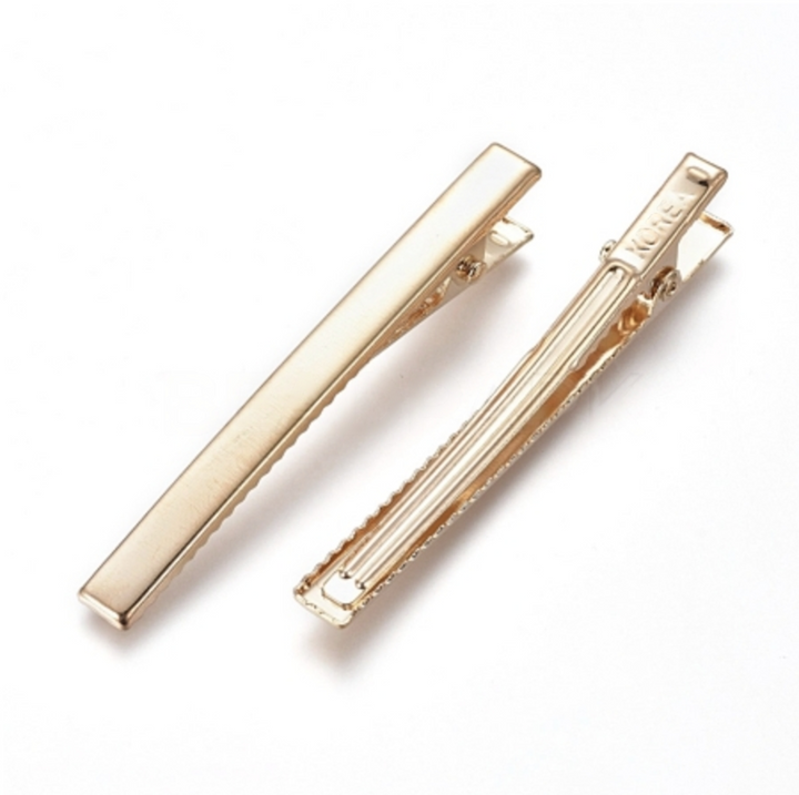Pinces à cheveux fines en métal doré de 60 mm avec dents - Pinces crocodile fines - 60 x 6 x 11 mm - Paquet de 10 ou 50