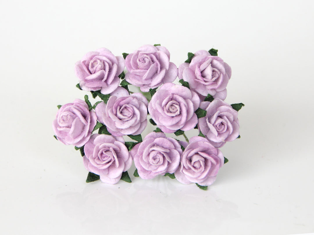 10 pièces – Fleurs en papier de mûrier – Roses à pétales arrondis de 1,5 cm – Lilas doux
