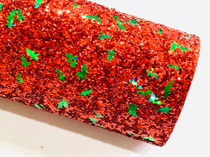 Paillettes épaisses pour sapin de Noël rouge et vert