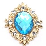 5 x embellissements décoratifs ovales en strass dans un cadre doré - Aigue-marine