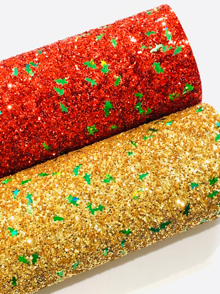 Paillettes épaisses pour sapin de Noël rouge et vert