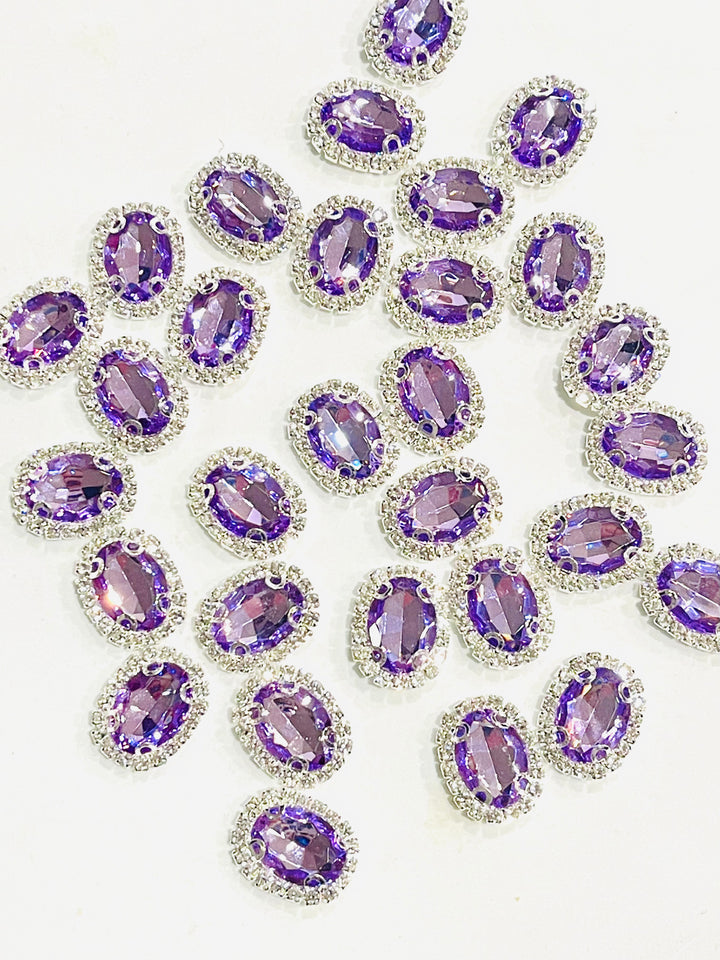 5 x Oval Shape Rhinestone Embellishments in a Silver Claw Setting  - Amethyst