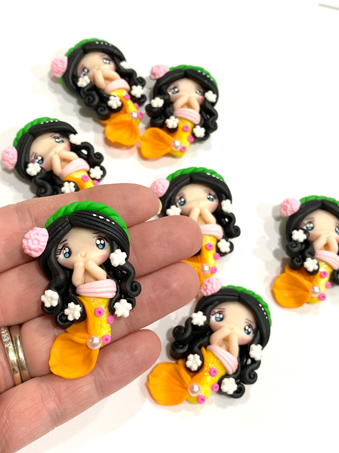 Mermaid Bow Clay Embellishment - Green and Orange