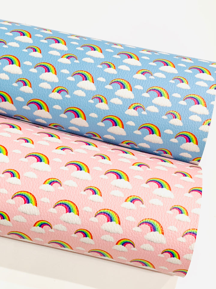 Feuille de faux similicuir arc-en-ciel rose