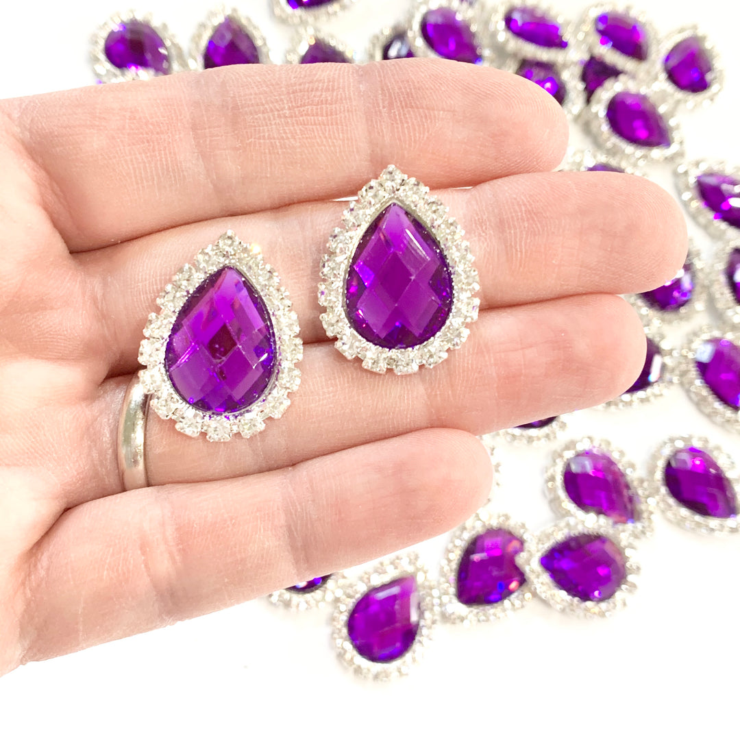 5 x Peardrop Rhinestone Flatback Embellishments - Dark Amethyst