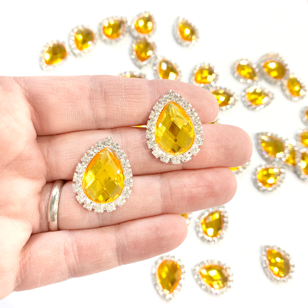 5 x Embellissements à dos plat en strass en forme de poire - Topaze jaune