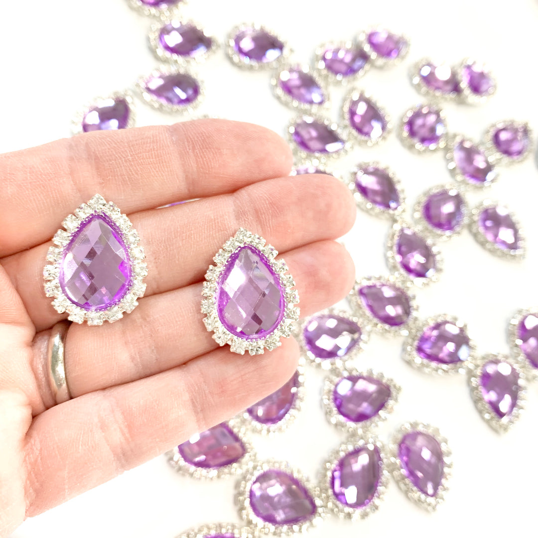 5 x Peardrop Rhinestone Flatback Embellishments - Amethyst