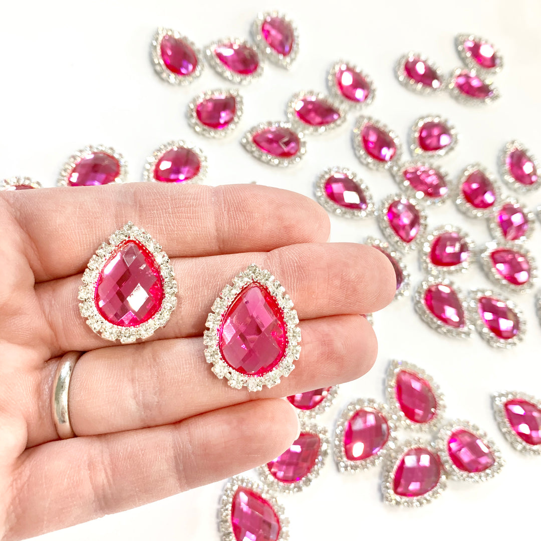 5 x Peardrop Rhinestone Flatback Embellishments - Pink Garnet