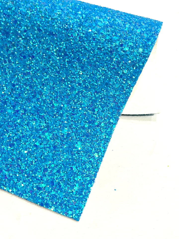 Aqua Chunky Glitter Leather - Neon Rainbow