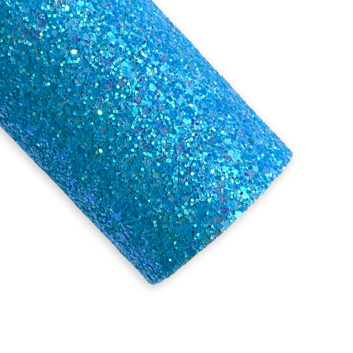 Aqua Chunky Glitter Leather - Neon Rainbow