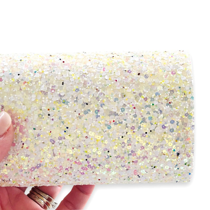 White Vanilla Shimmer Chunky Glitter Leather