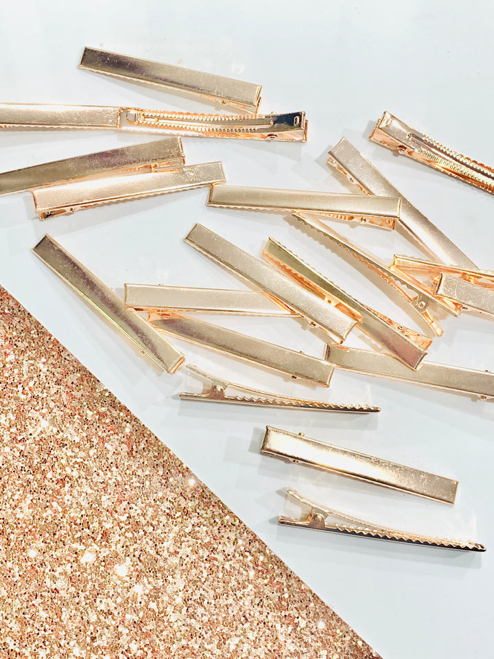 Pinces à cheveux crocodile en or rose - 80 mm x 10 mm de largeur