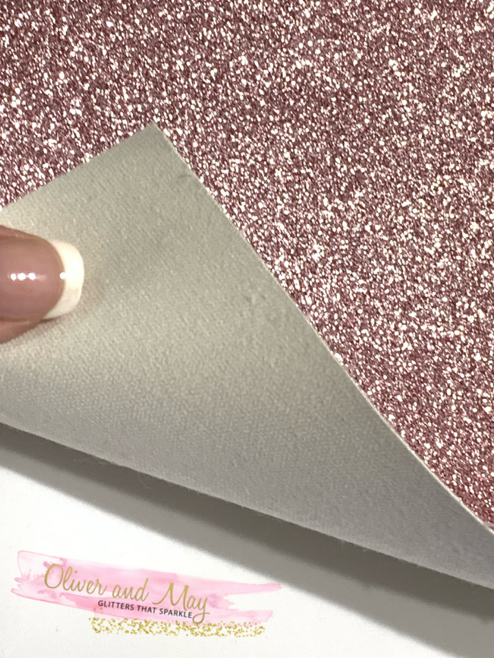 Dusty Pink Rose Gold Fine Glitter Fabric Sheet Thin 0.65mm A4 or A5 Sheet - Great for Button Earrings
