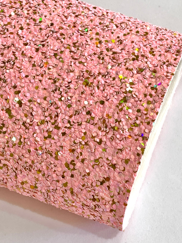 Feuille de tissu à grosses paillettes mélangées limonade rose et or
