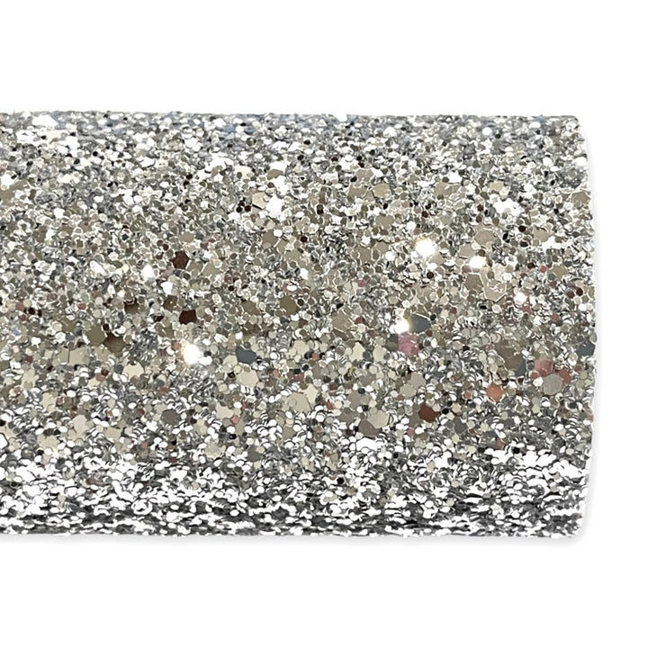 Glam Silver Chunky Glitter Leather | Available in rolls | Silver Glitter Leather