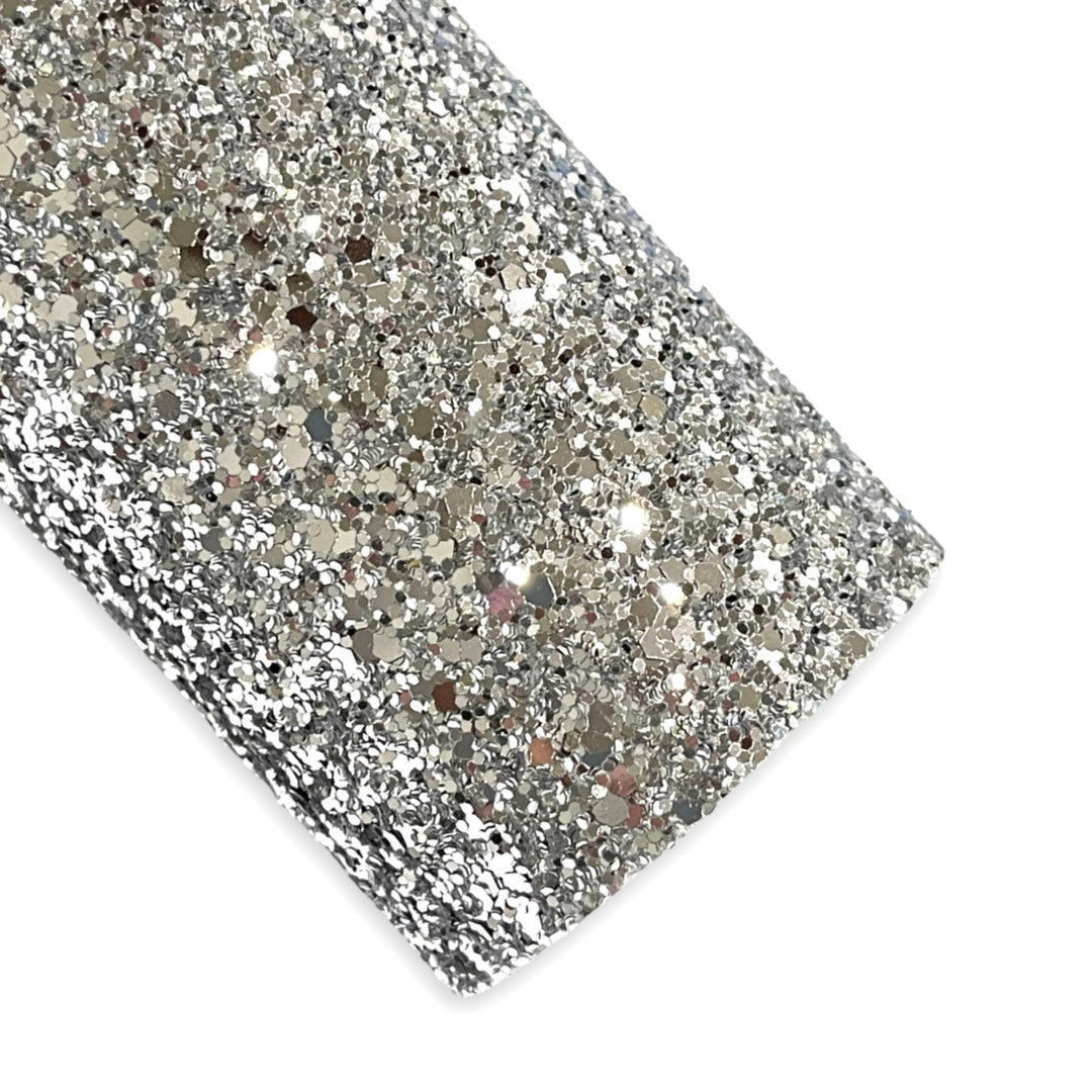 Glam Silver Chunky Glitter Leather | Available in rolls | Silver Glitter Leather