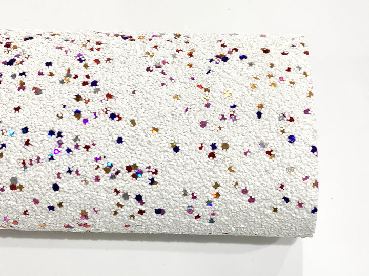 Feuille de tissu à paillettes arc-en-ciel blanc