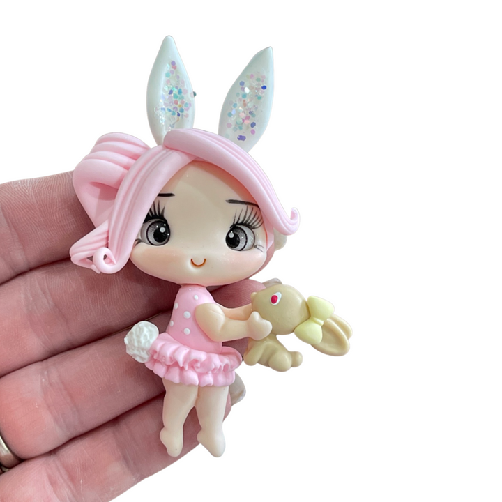 Easter Bunny Ear Girl Bow Clay Embellishment