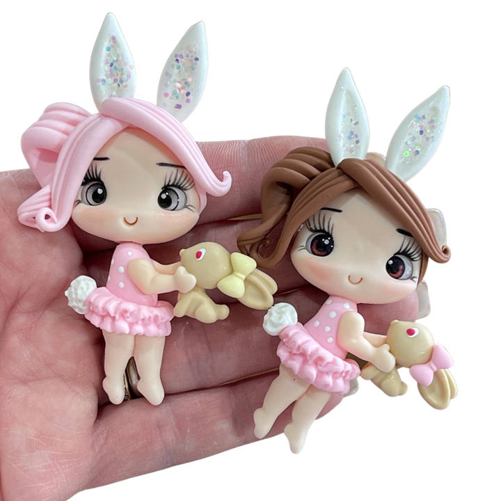 Easter Bunny Ear Girl Bow Clay Embellishment