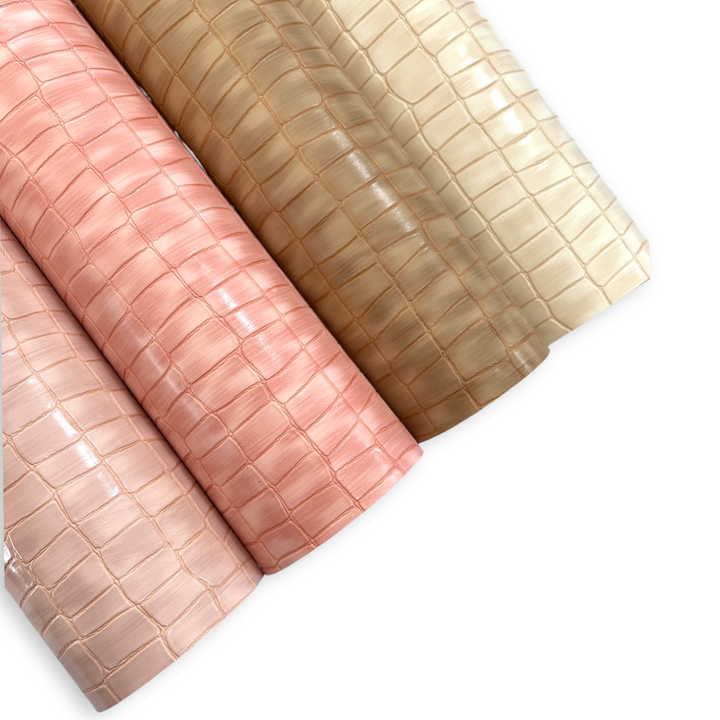 Similicuir imitation crocodile gaufré - Blush