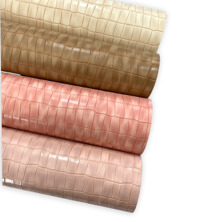 Similicuir imitation crocodile gaufré - Blush
