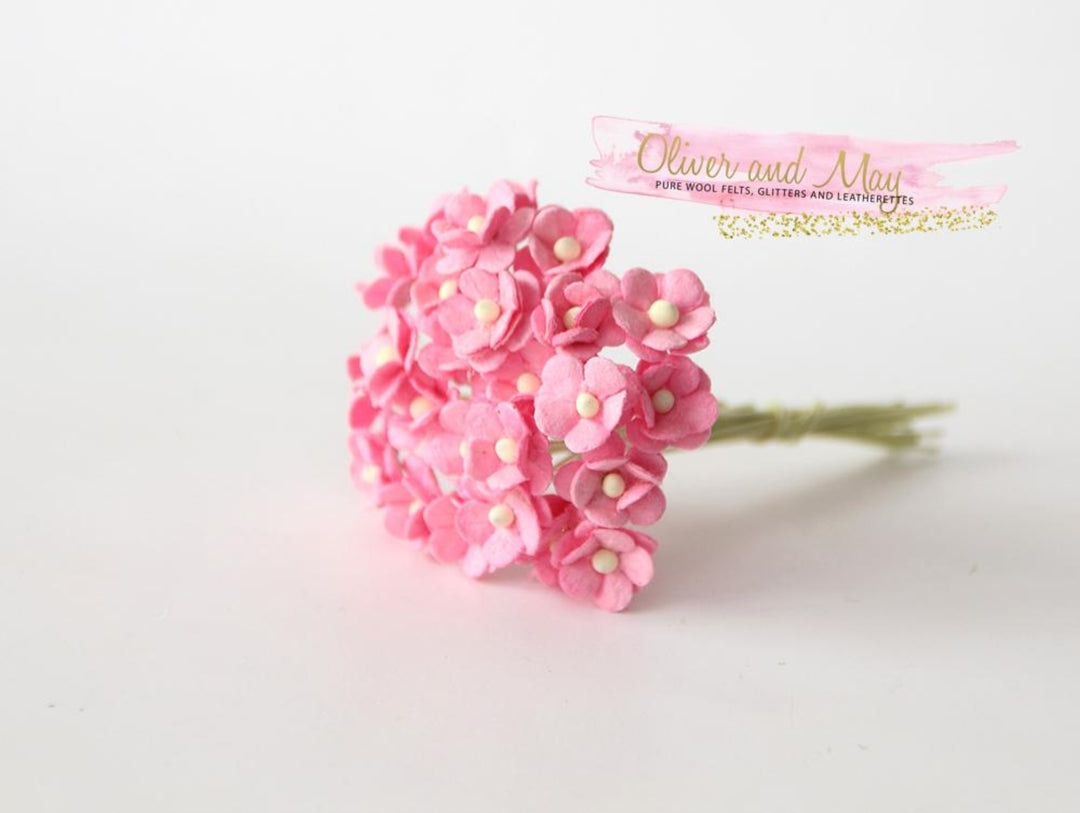 Bulk 25/50 Pack - Mulberry Paper Flowers - Mini 1cm Cherry Blossoms - Pink