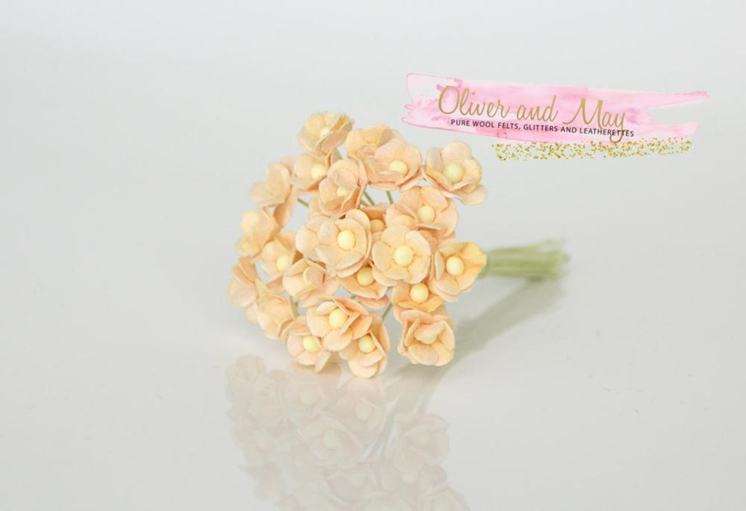 Bulk 25/ 50 Pack - Mulberry Paper Flowers - Mini 1cm Cherry Blossoms - Soft Peach