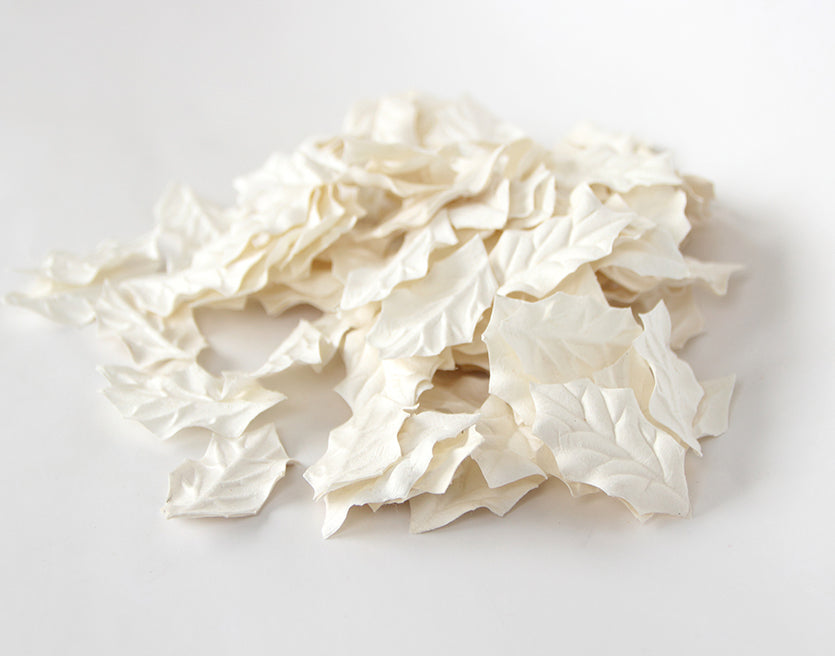 25 pcs Mulberry Paper Medium Holly Leaves - White Christmas Holly