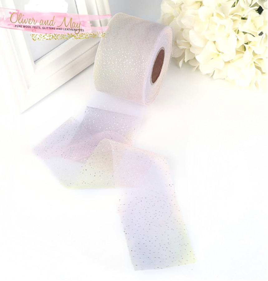 Soft Pastel Rainbow Glitter Tulle 2.36" 6cm x 5 Yard Lot