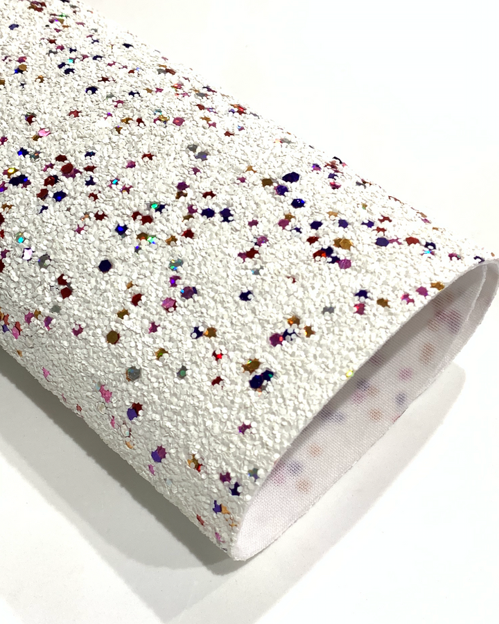 Feuille de tissu à paillettes arc-en-ciel blanc
