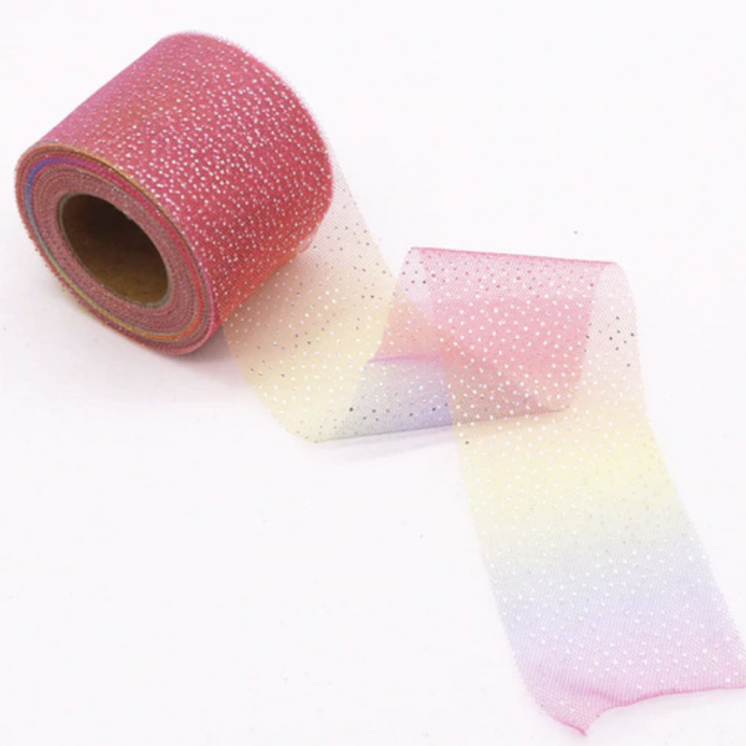 Tulle à paillettes arc-en-ciel rose rouge 2,36 "6 cm x 5 mètres Lot