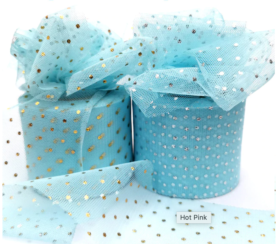 Bleu clair avec tulle à pois pailletés 2,36" 6 cm x 25 yards rouleau
