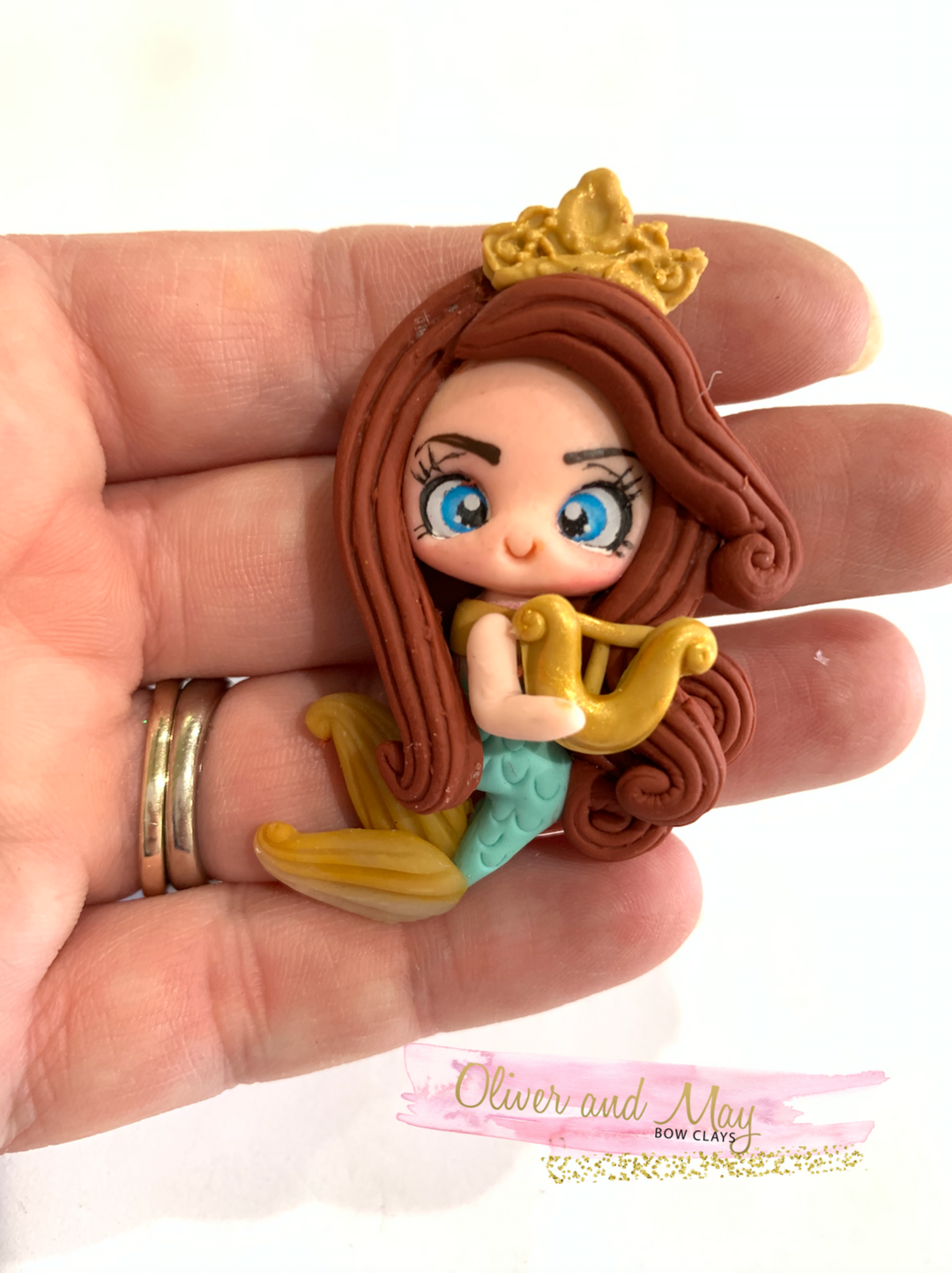 Mermaid with Harp Bow Clay Embellishment