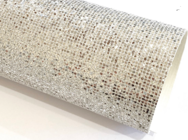 Feuille de tissu à points de grille à paillettes argentées