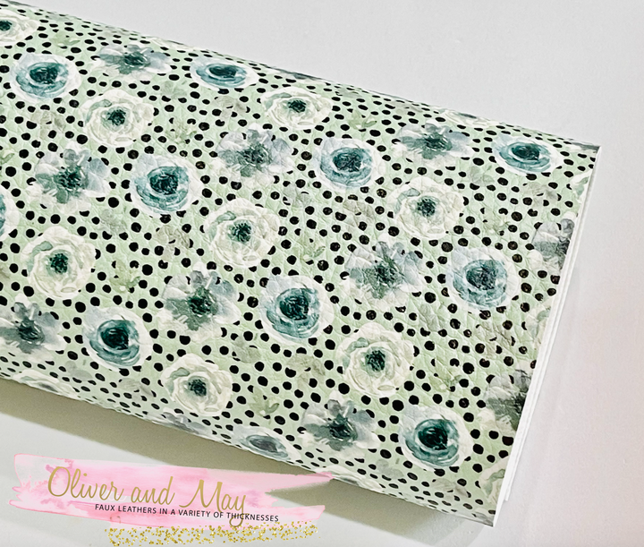 Similicuir Floral Vintage à Pois Vert Sauge de Franchi-a-Pipo London