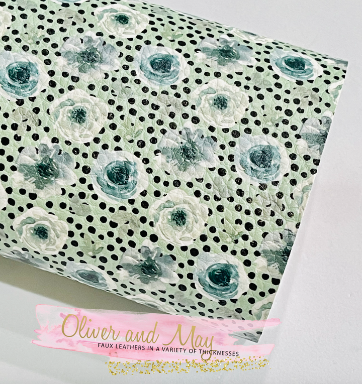 Similicuir Floral Vintage à Pois Vert Sauge de Franchi-a-Pipo London