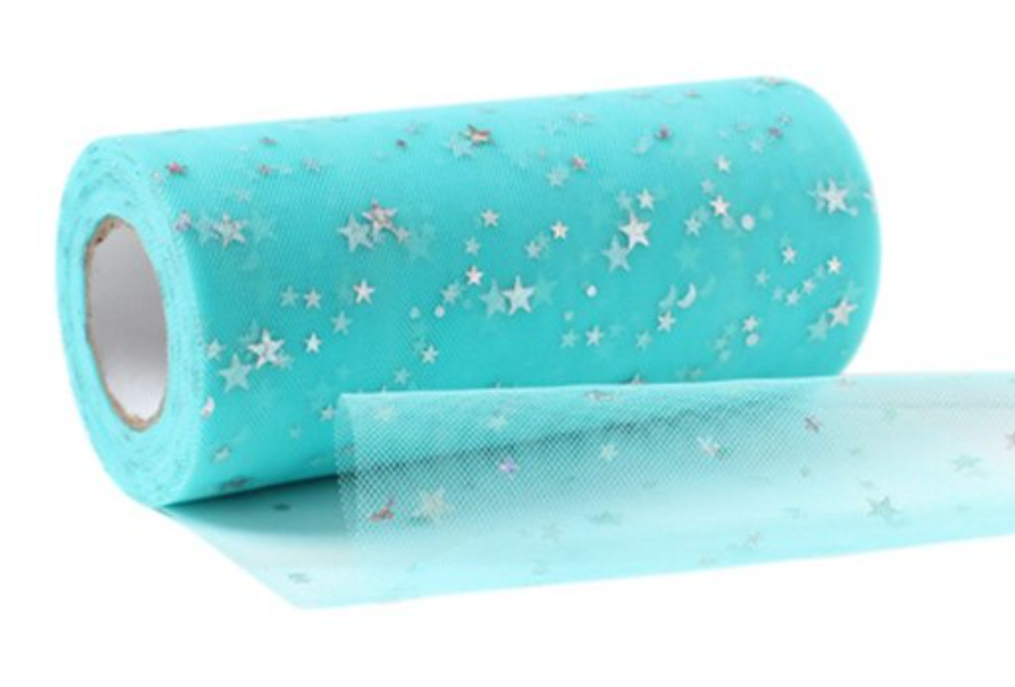 Sky Blue with Silver Sequin Stars Glitter Tulle 15cm x 5 Yard LOT