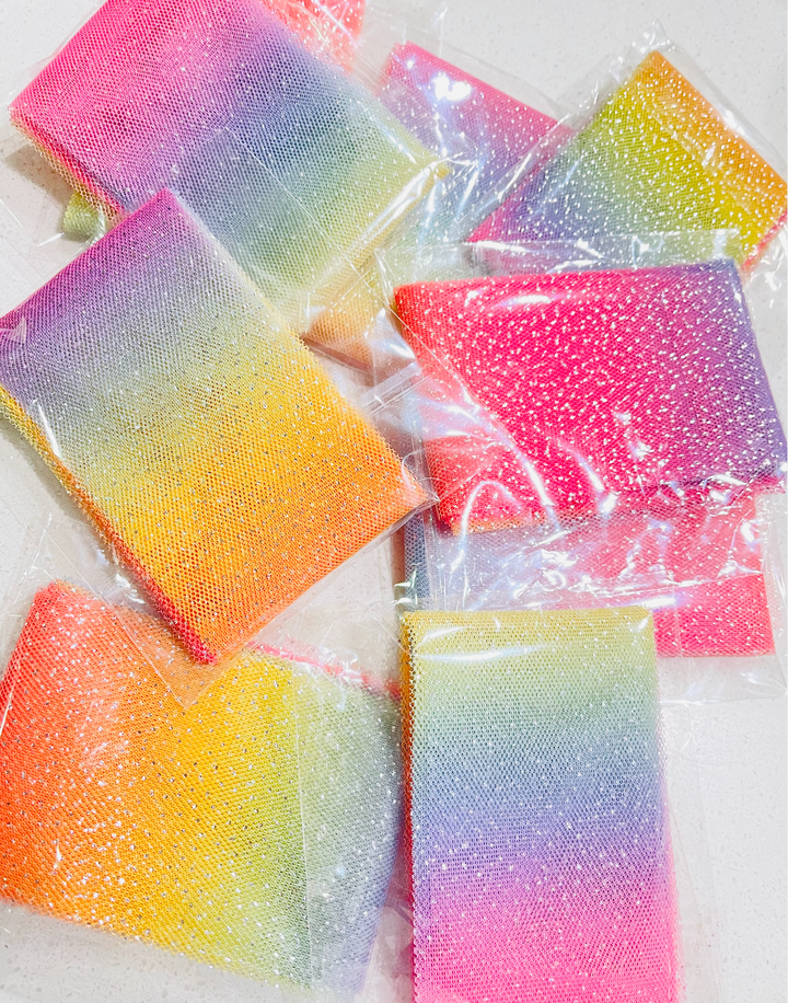 Colourful Rainbow Glitter Tulle 2.36" 6cm x 25 Yard Lot
